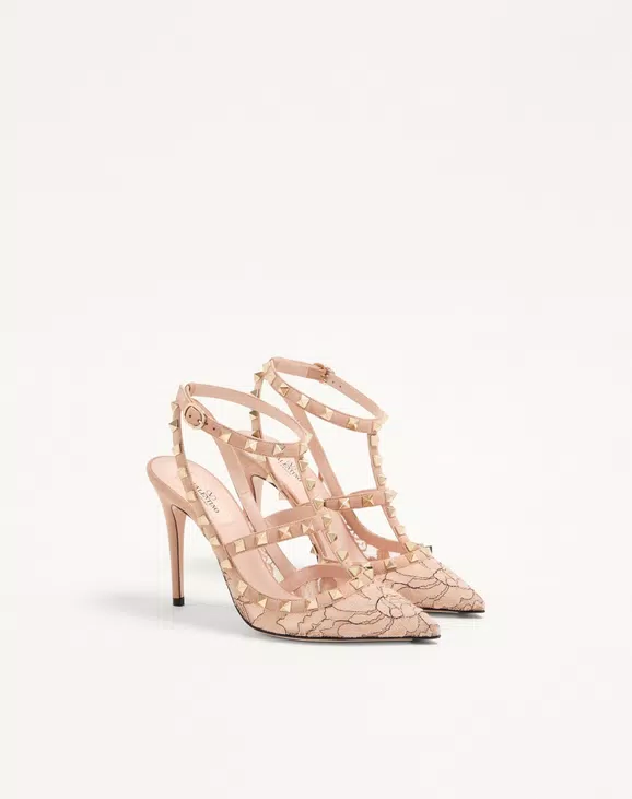 Valentino Rockstud Lace Pump With Straps 100Mm - Image 6